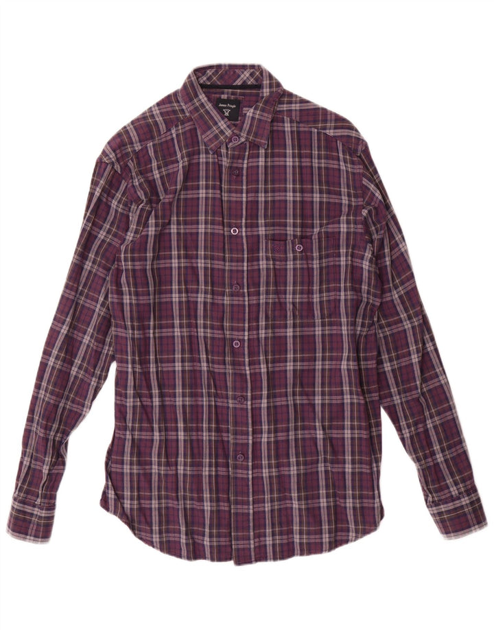 James Pringle Mens Flannel Shirt Medium Purple Check Cotton