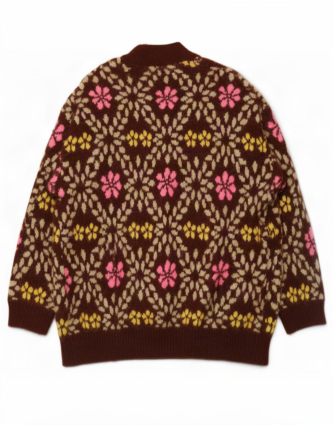 Zara oversized cardigantrøje til kvinder UK 12 Medium Brown Floral Polyester