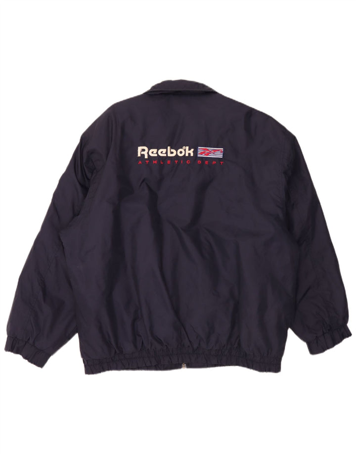 Reebok Herre Graphic Bomber Jacket UK 42 XL Navy Blue Nylon