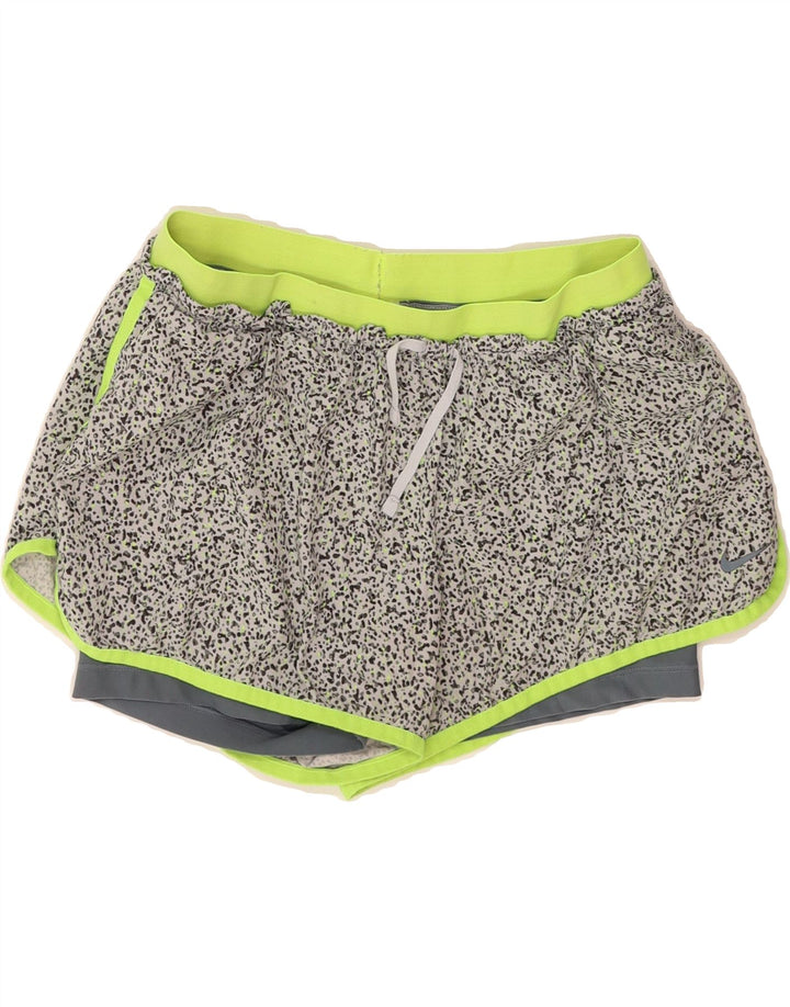 NIKE Womens Dri Fit Sport Shorts UK 14 Medium  Grey Spotted Spandex Vintage Nike and Second-Hand Nike from Messina Hembry 