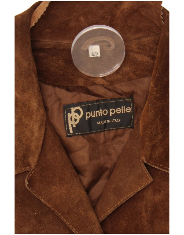 VINTAGE Dame 5-knaps ruskindsblazerjakke IT 42 medium brunt læder