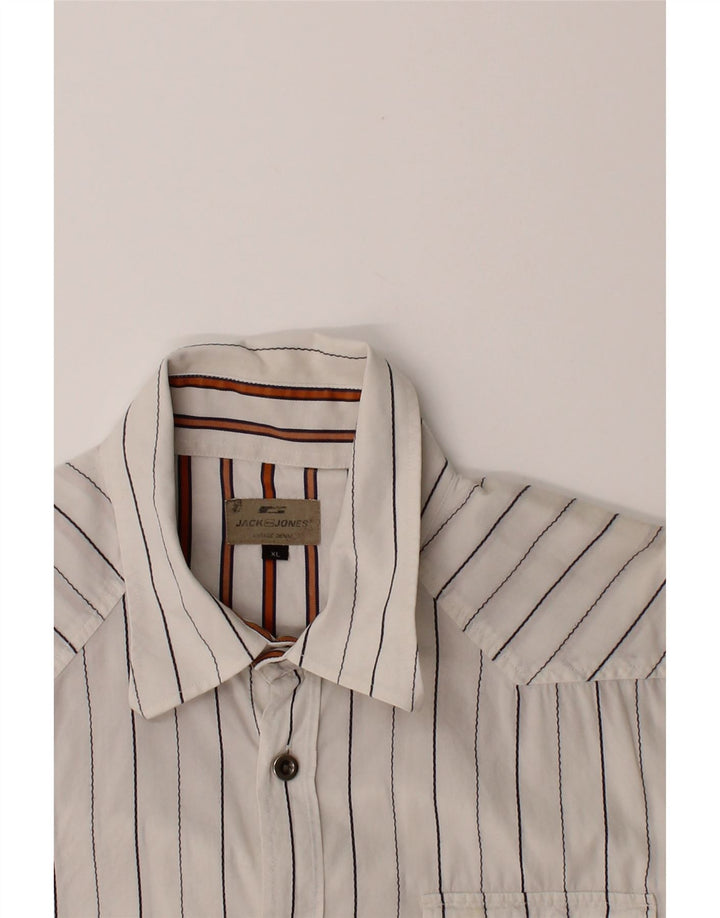 JACK & JONES Mens Graphic Shirt XL White Striped Cotton Vintage Jack & Jones and Second-Hand Jack & Jones from Messina Hembry 