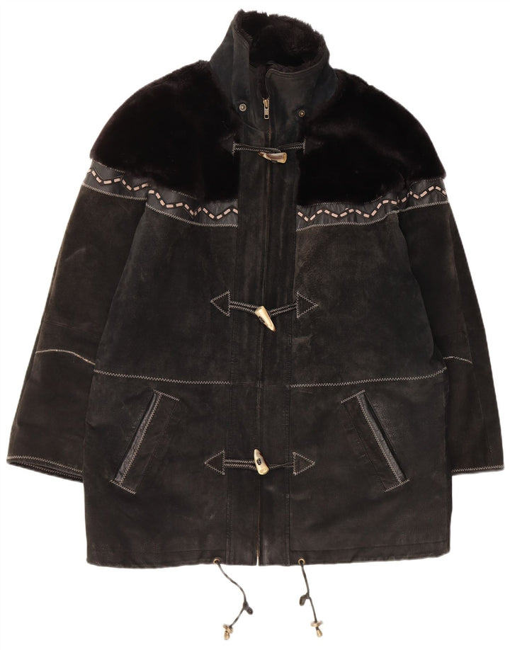 Yuppie Dame Ruskind Oversized Duffle Coat UK 16 Stor Sort Geometrisk