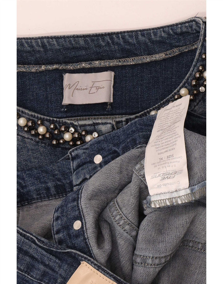 Vintage Dame Crop Denim Jacket UK 18 XL Blå Bomuld