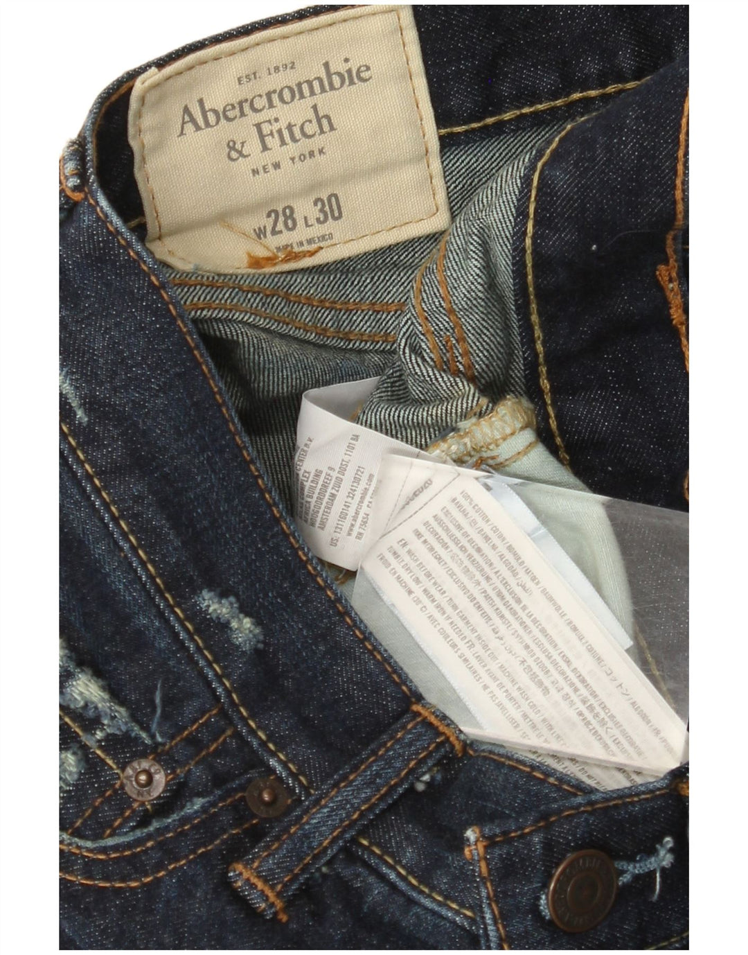 ABERCROMBIE & FITCH Distressed Straight Jeans til mænd W28 L30 Marineblå