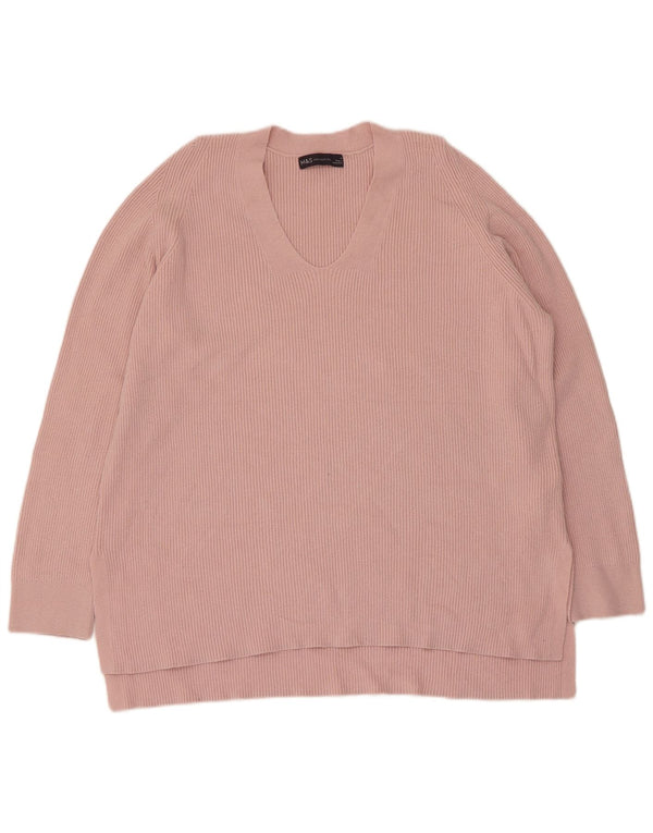 Marks & Spencer Dame V-hals sweater UK 14 Large Pink Viscose