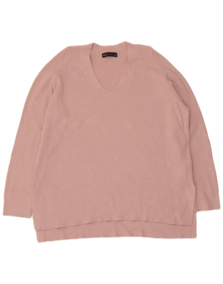 Marks & Spencer Dame V-hals sweater UK 14 Large Pink Viscose