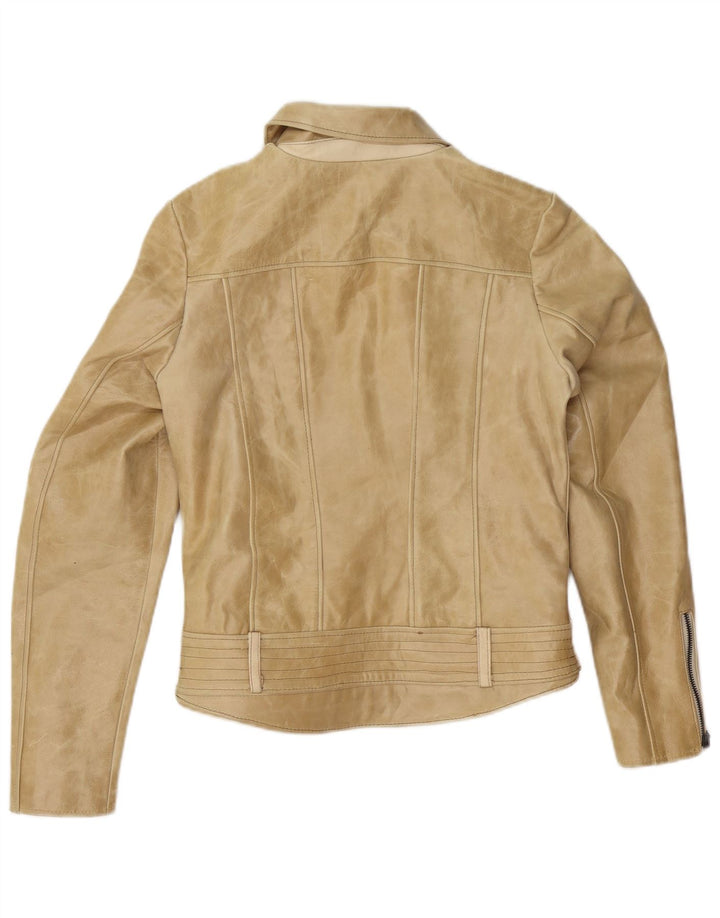 Vintage dame bikerjakke i læder UK 4 XS Beige