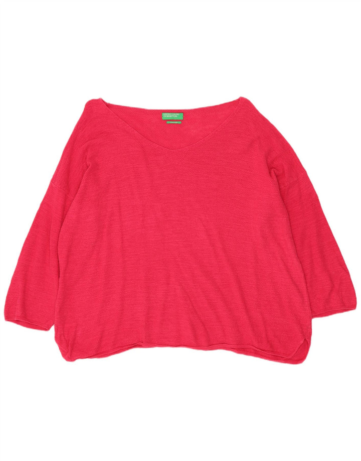 Benetton Dame Oversized Boat Neck Jumper Sweater UK 14 Medium Pink Bomuld