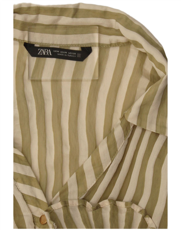 Zara skjortebluse til kvinder UK 14 Medium Green Pinstripe