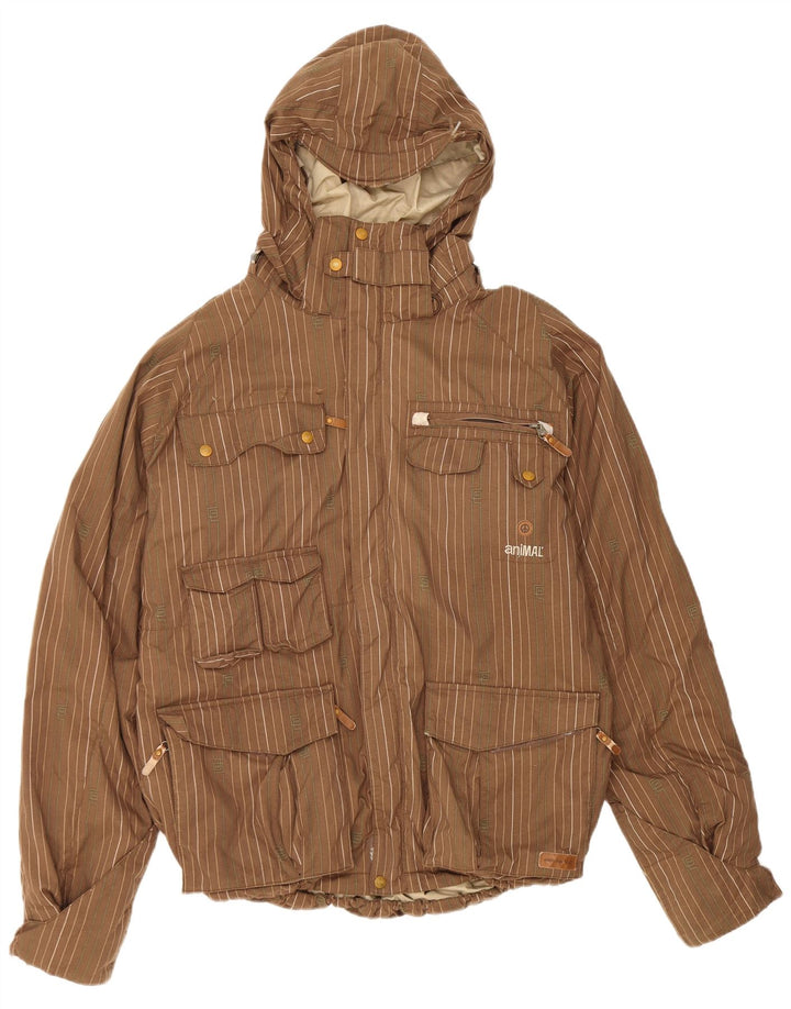 Animal Herre Hooded Windbreaker Jacket UK 38 Medium Brun Stribet Nylon