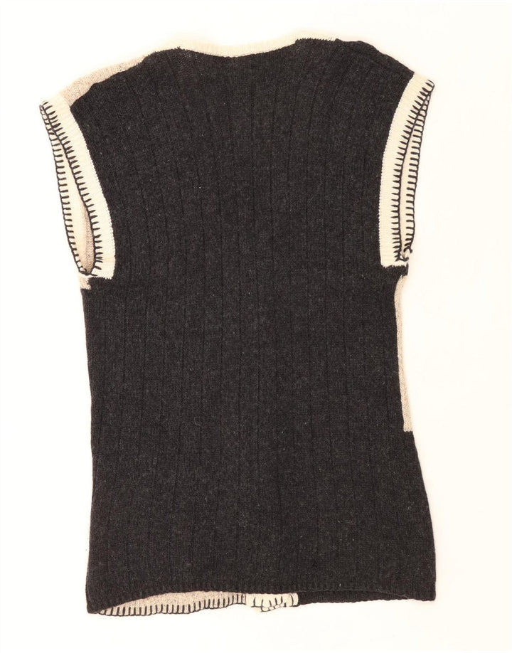 Astor Dame ærmeløs cardigan sweater UK 14 Medium Grey Colourblock Uld