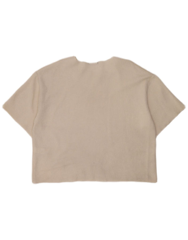 Zara Womens Crop T-Shirt Top UK 16 Large Off White Polyester