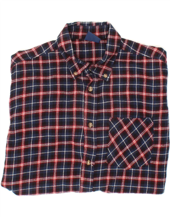 VINTAGE Mens Flannel Shirt Large Navy Blue Check Cotton Vintage Vintage and Second-Hand Vintage from Messina Hembry 
