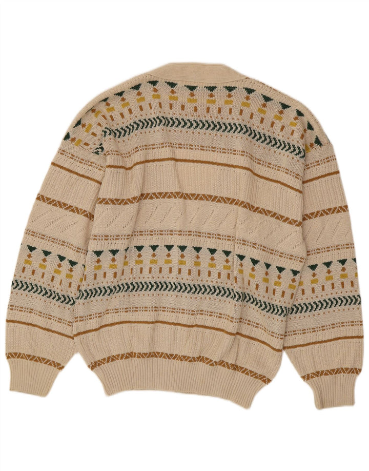 VINTAGE Herre cardigan sweater Medium Beige Fair Isle Bomuld