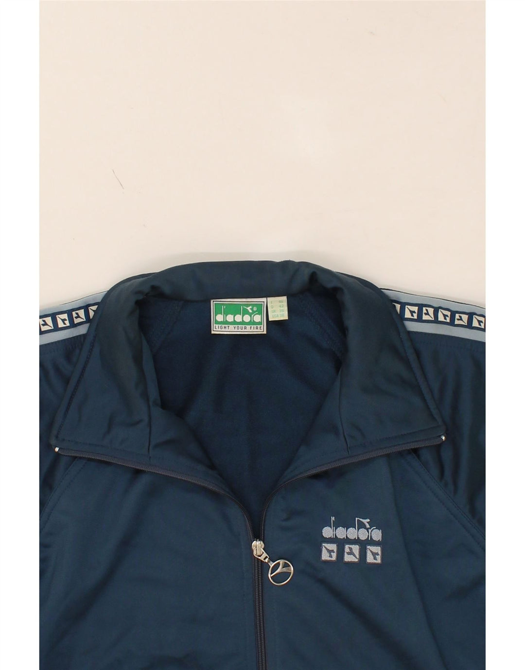 DIADORA Mens Graphic Tracksuit Top Jacket UK 36 Small Navy Blue Polyester Vintage Diadora and Second-Hand Diadora from Messina Hembry 