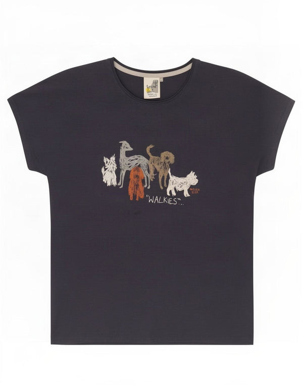 Weird Fish Dame Grafisk T-Shirt Top UK 12 Medium Navy Blue Bomuld