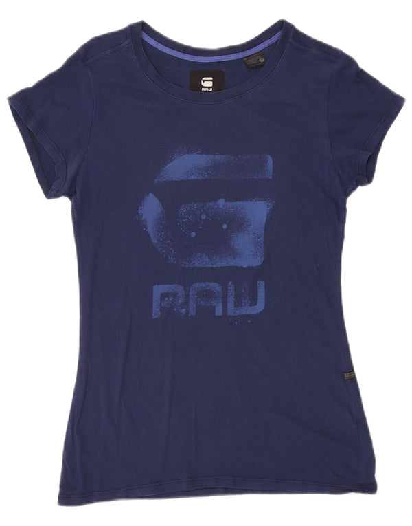 G-Star Kvinder Slim Fit Grafisk T-Shirt Top UK 14 Medium Navyblå Bomuld