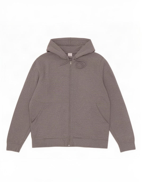 Zara Mens Zip Hoodie Sweater XL Grey Flecked Cotton