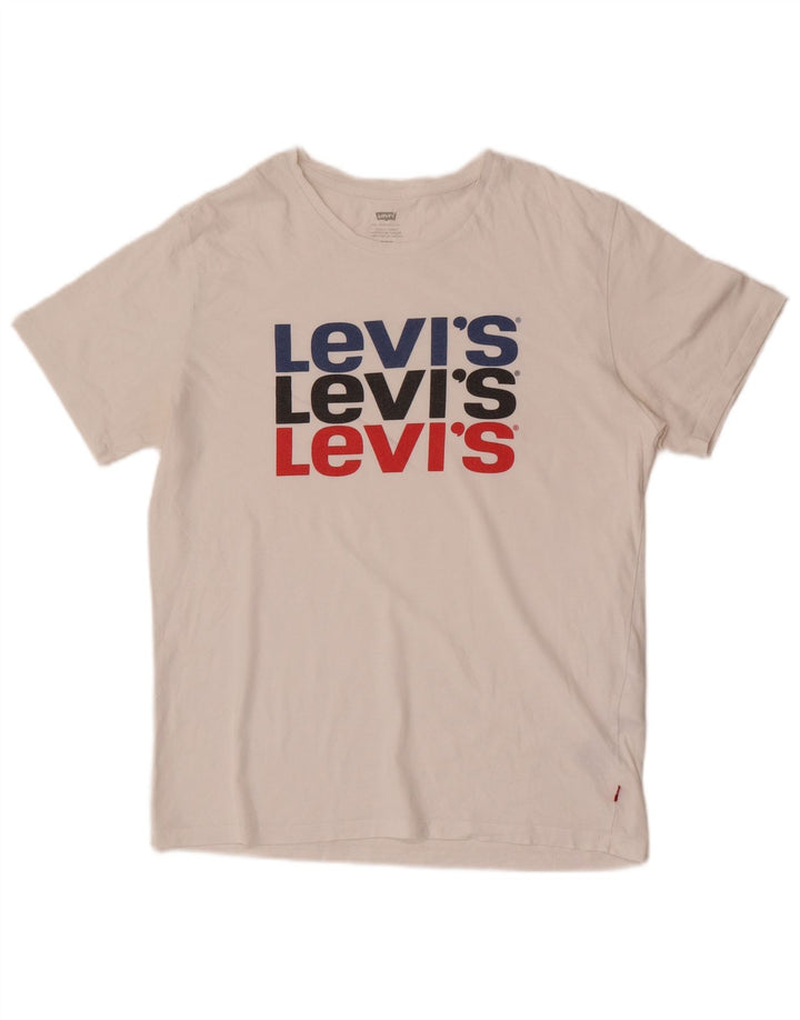 LEVI'S Herre grafisk T-shirt Top Medium Hvid Bomuld