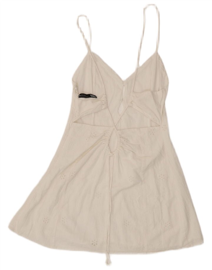 ZARA Solkjole til kvinder UK 12 Medium White Floral Bomuld