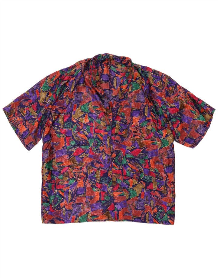 Vintage kvinders abstrakt mønster skjorte bluse UK 16 Large Multicolor