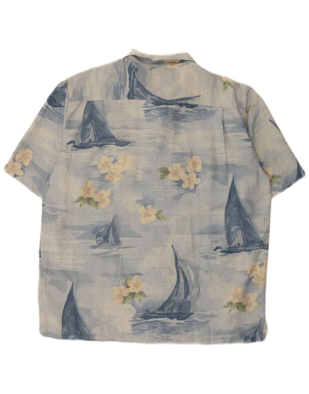 Vintage kortærmet herreskjorte XL blå blomstersilke