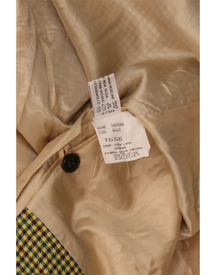 Vintage herre 2-knaps blazerjakke IT 56 3XL gul Houndstooth Uld