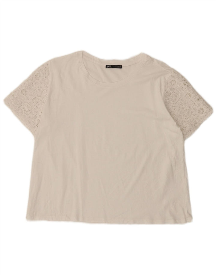 Zara Dame T-Shirt Top UK 14 Large White Floral