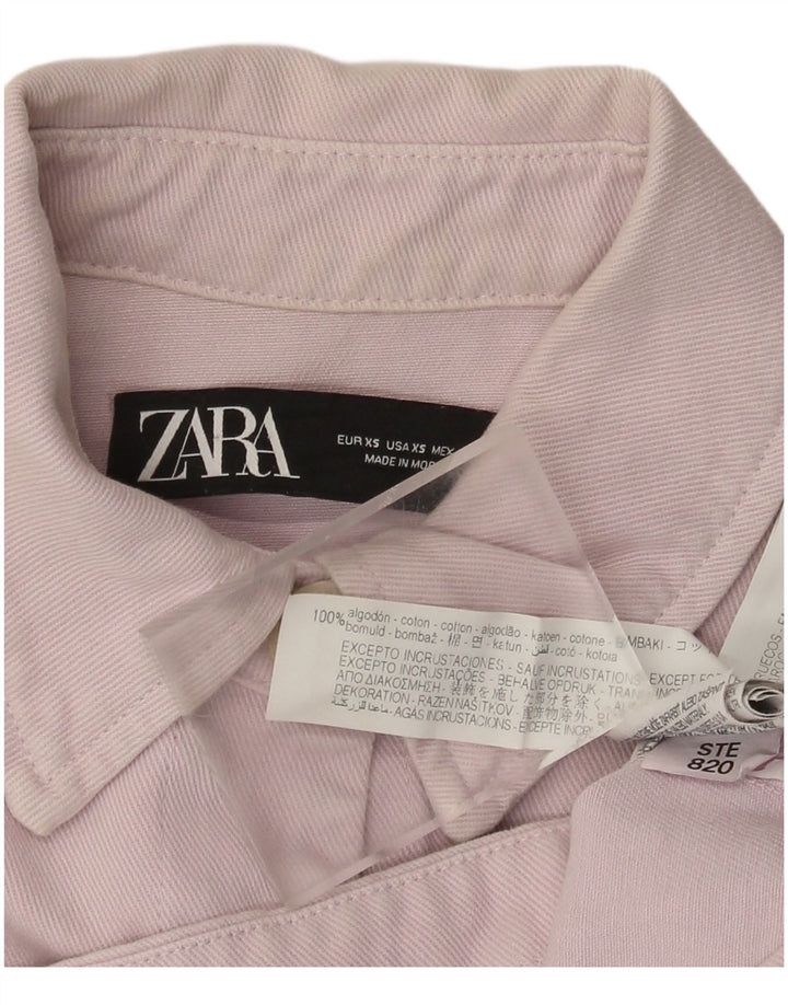 Zara Dame Oversized Crop Denim Jacket UK 6 XS Pink Bomuld