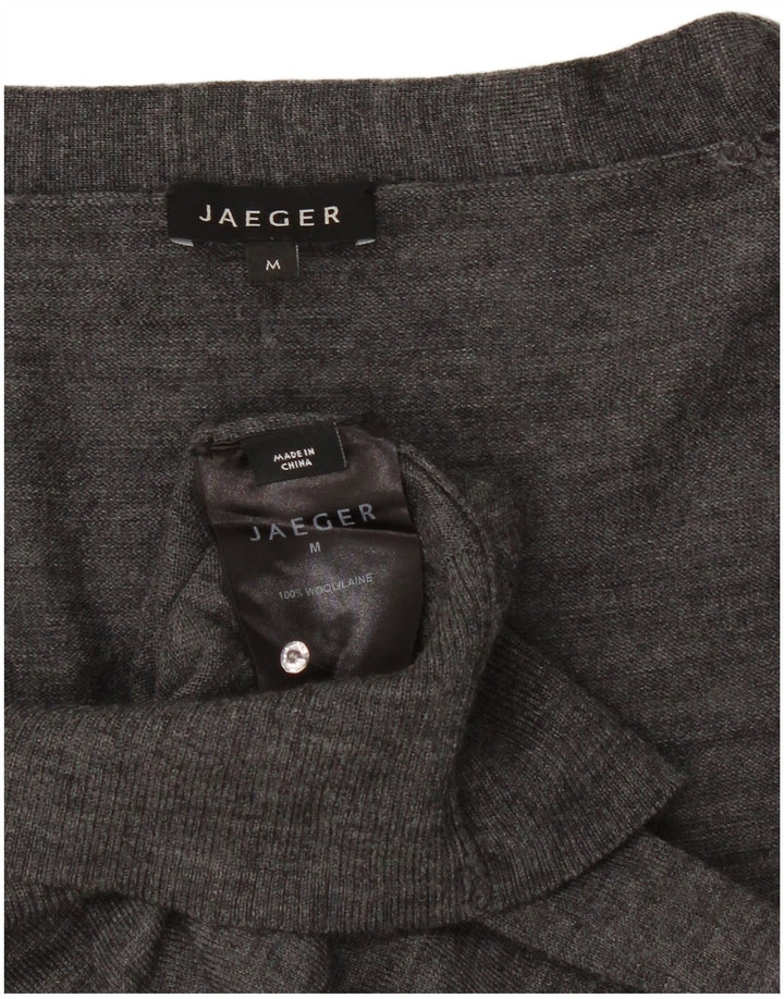 Jaeger dame cardigan sweater med 3/4 ærmer UK 12 mellemgrå flækket uld