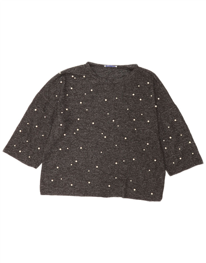 Zara Dame Trafaluc Oversized Top 3/4 ærme UK 10 Small Grå Polyester