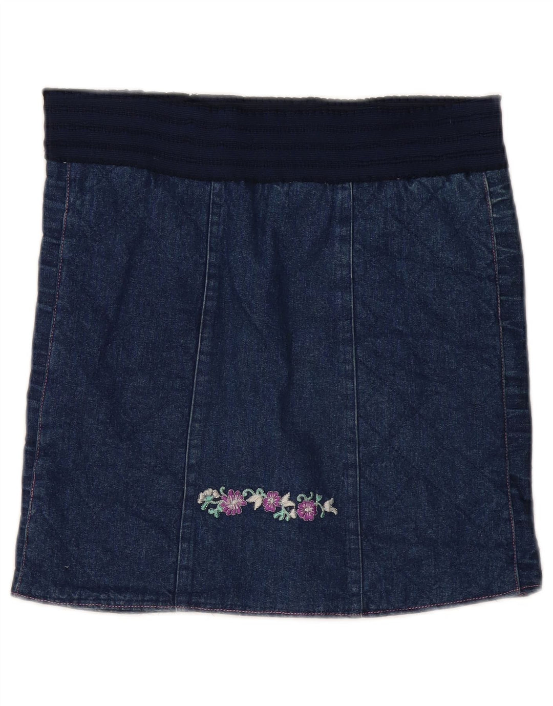 Vintage denimnederdel til kvinder W30 Medium Navy Blue Floral