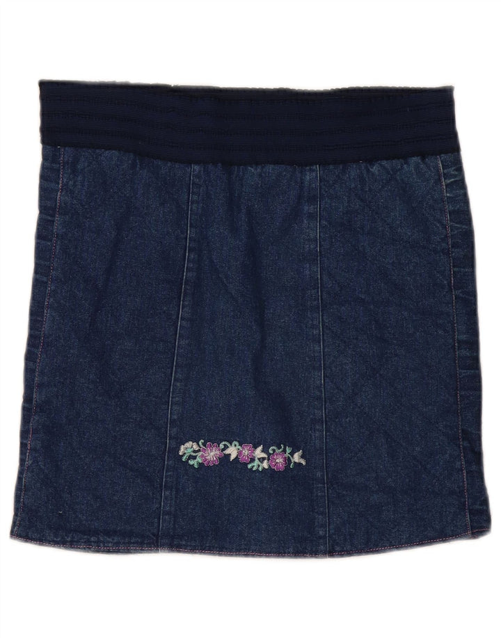 Vintage denimnederdel til kvinder W30 Medium Navy Blue Floral