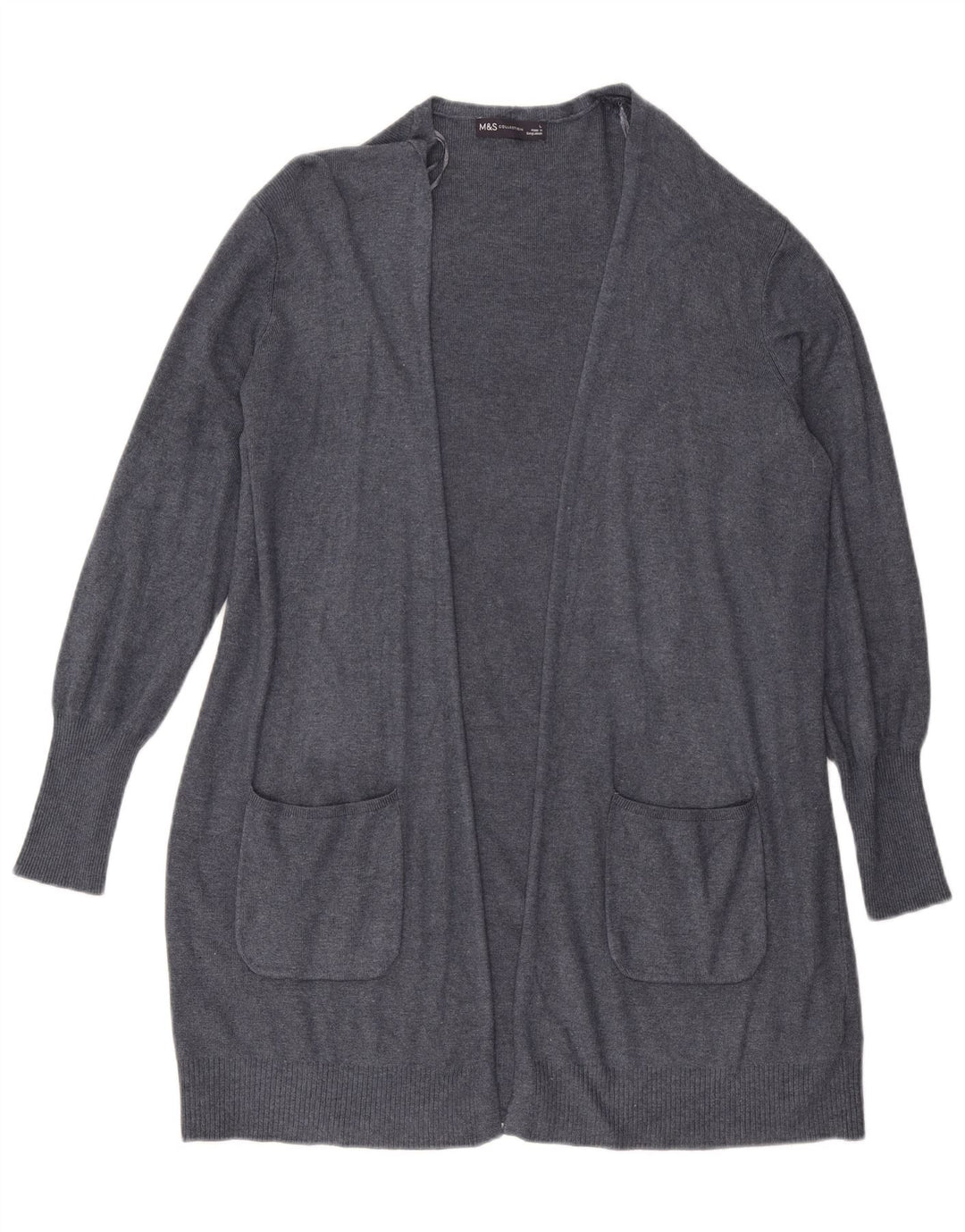 MARKS & SPENCER Dame Longline Open Cardigan Sweater UK 16 Large Blue