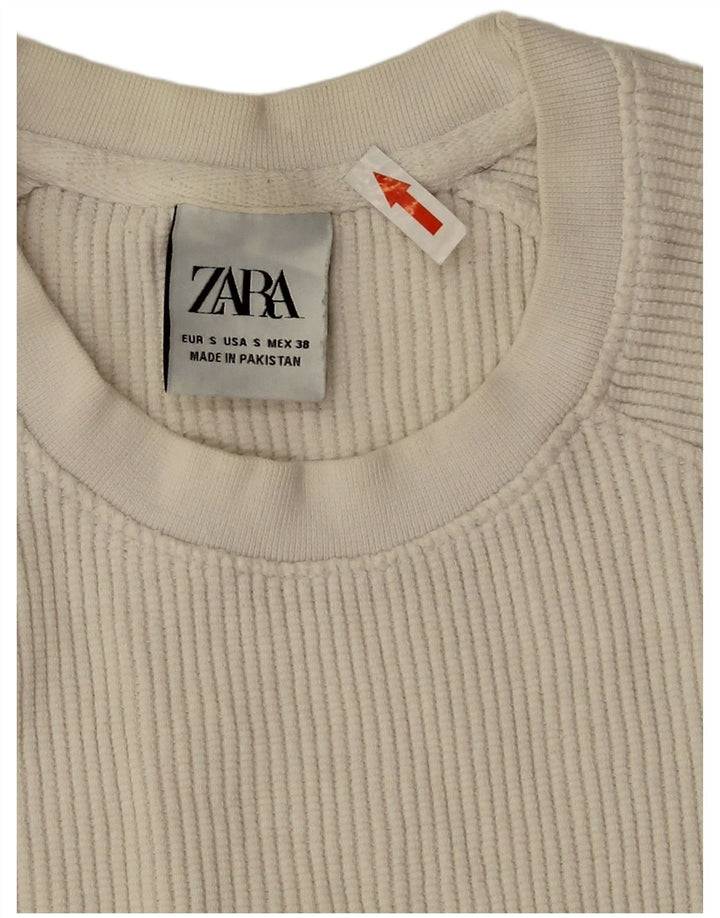 Zara Dame Oversized T-Shirt Top UK 10 Small White Bomuld