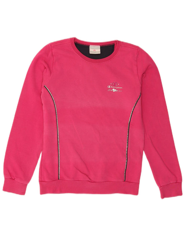 Champion Girls Sweatshirt Jumper 13-14 år XL Pink Stribet
