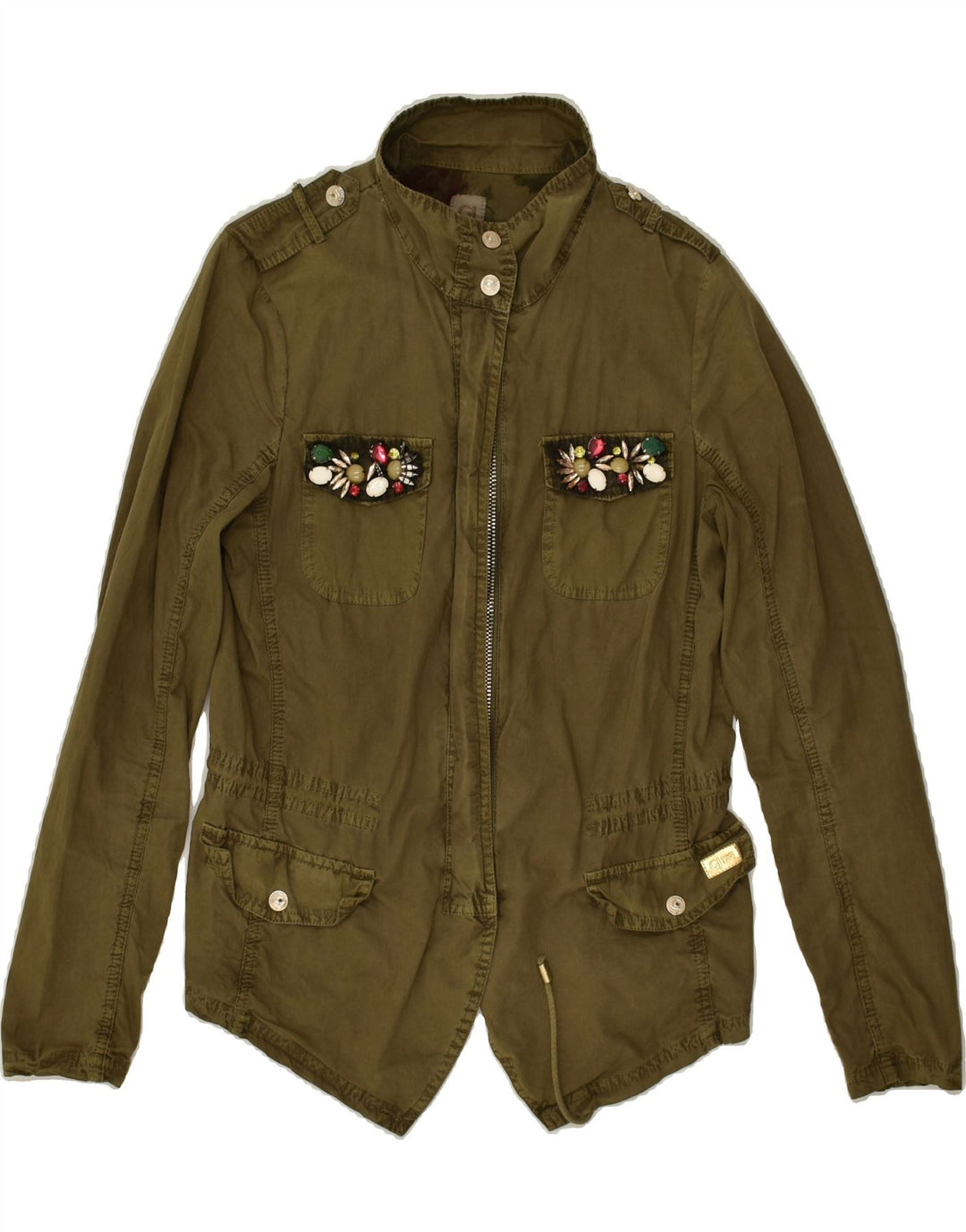 GAUDI Womens Utility Jacket IT 42 Medium Khaki Cotton Vintage Gaudi and Second-Hand Gaudi from Messina Hembry 