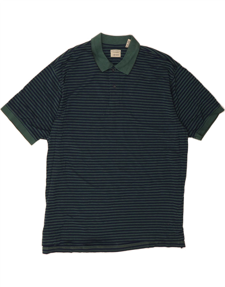 IZOD Mens Polo Shirt XL Navy Blue Striped Cotton Vintage Izod and Second-Hand Izod from Messina Hembry 