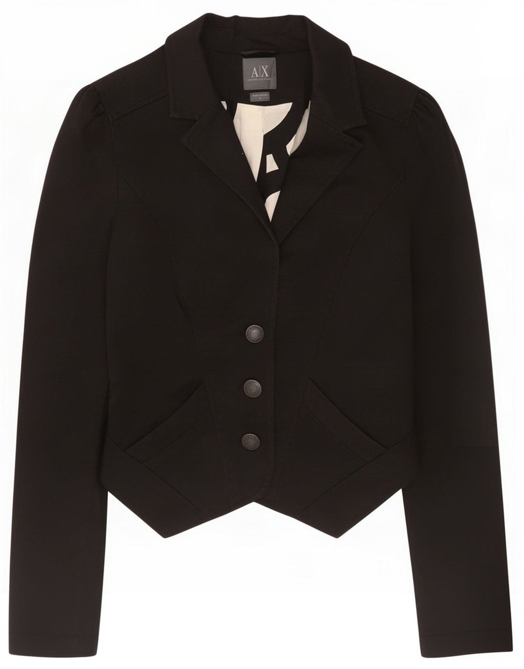 Armani Dame 3-knaps Crop Blazer Jacket UK 12 Medium Sort Bomuld