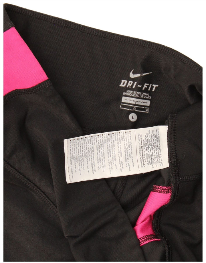 Nike Dame Dri Fit Leggings UK 14 Large Black Colourblock Polyester