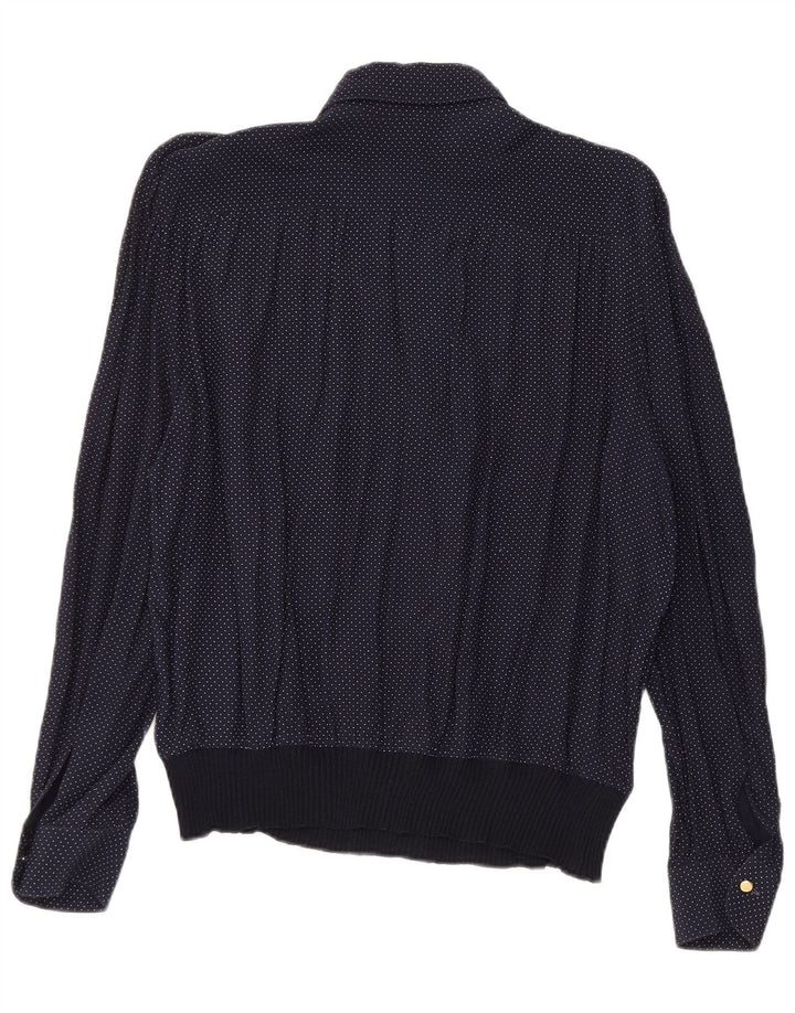 VINTAGE skjortebluse til kvinder UK 16 Stor marineblå plettet viskose