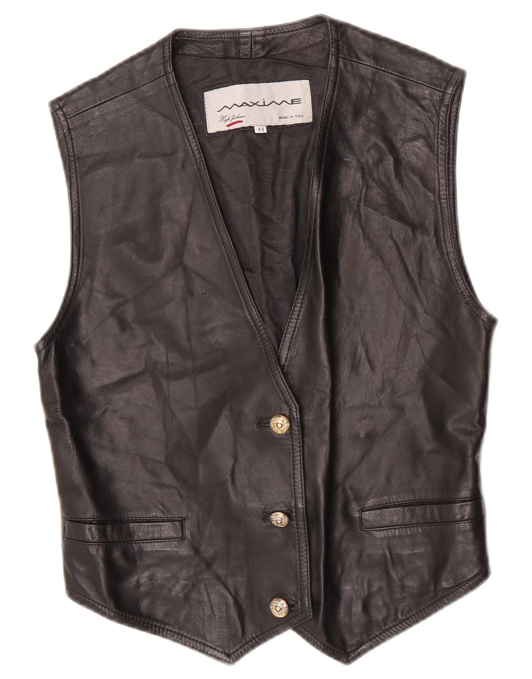 Maxime Dame Crop Lædervest IT 44 Medium Sort