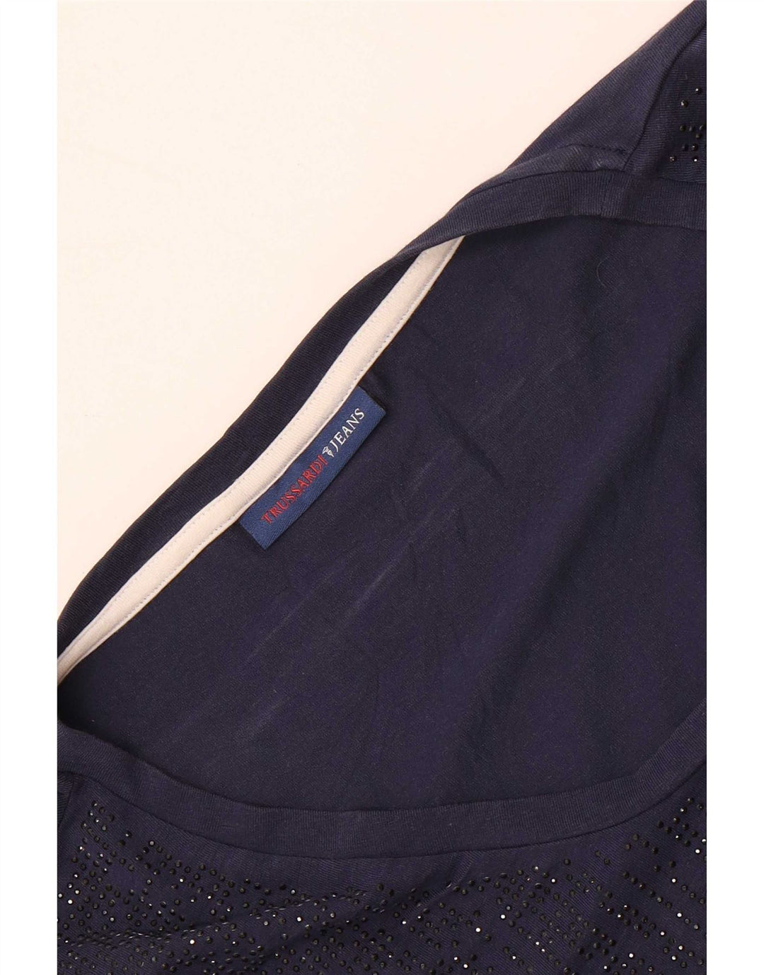 Trussardi Jeans Dame T-Shirt Top UK 14 Medium Navy Blue