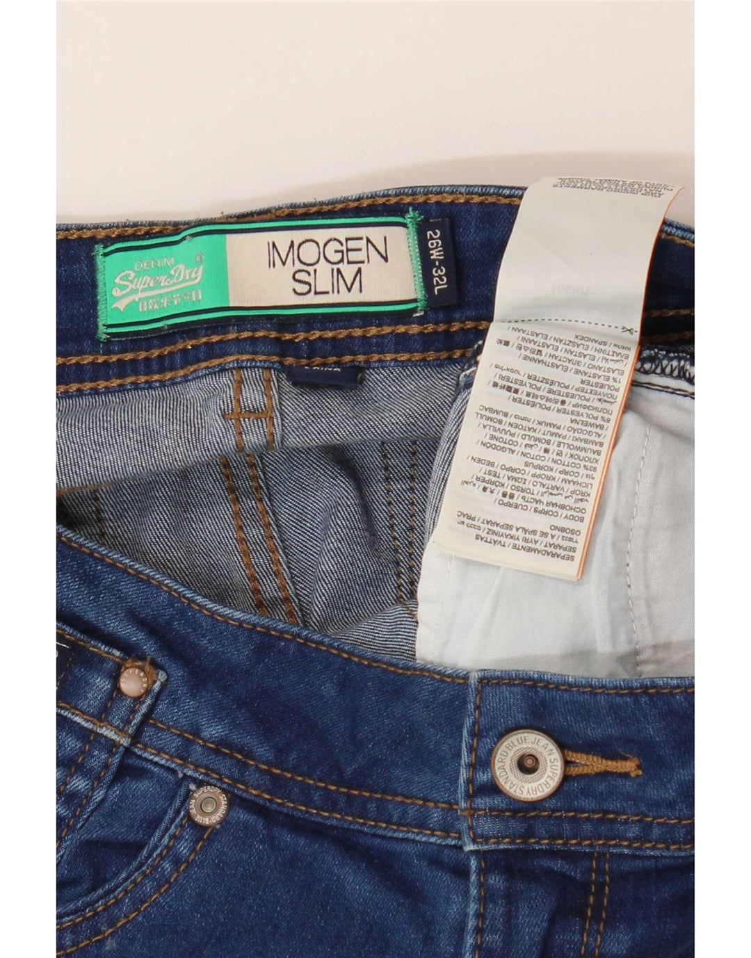 Superdry Dame Imogen Slim Jeans W26 L32 Blå Bomuld