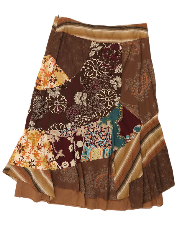 Next Womens Asymmetrical Skirt UK 14 Large W34 Brown Floral Cotton