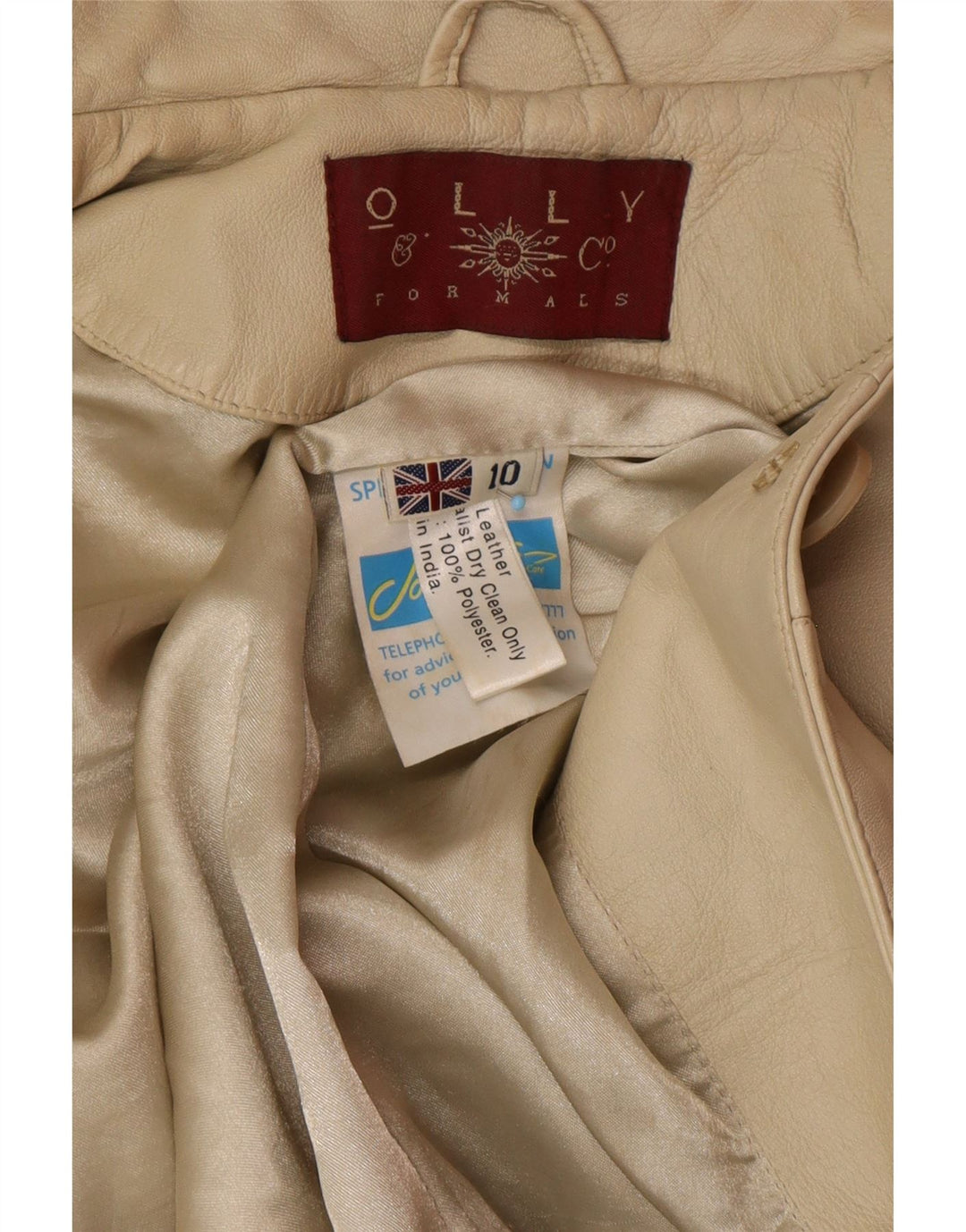 OLLY & CO Læderfrakke til kvinder UK 10 Small Beige Læder