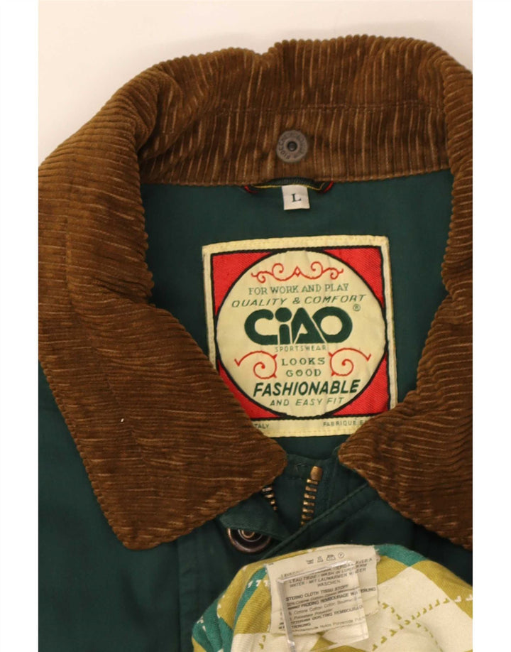 Ciao Herre Overfrakke UK 40 Large Green Colourblock Bomuld