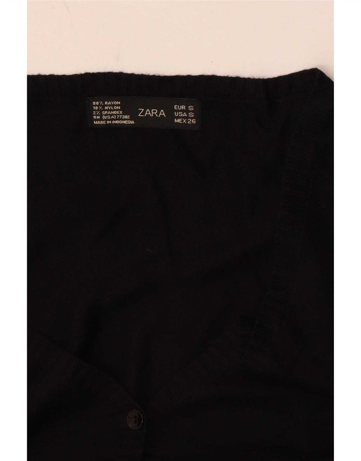 Zara Womens Crop Cardigan Sweater UK 8 Small Black Rayon