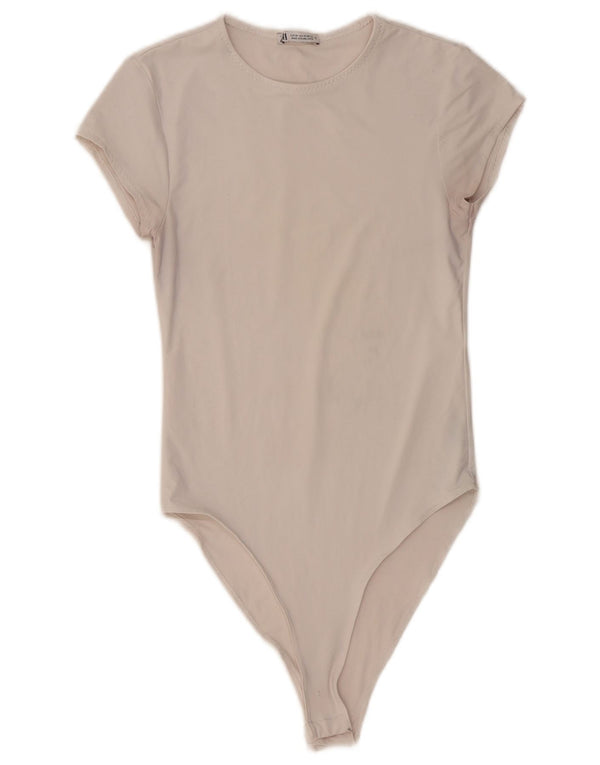 ZARA Bodysuit til kvinder UK 12 Medium Hvid Polyamid